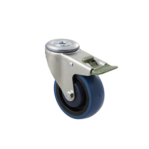 140kg Rated Industrial High Resilience Castor - Rubber Wheel - 100mm - Bolt Hole Directional Lock - Ball Bearing