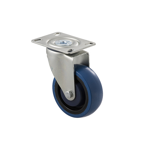 140kg Rated Industrial High Resilience Castor - Rubber Wheel - 100mm - Plate Swivel - Ball Bearing - ISO