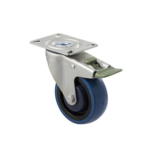 140kg Rated Industrial High Resilience Castor - Rubber Wheel - 100mm - Plate Directional Lock - Ball Bearing - NA