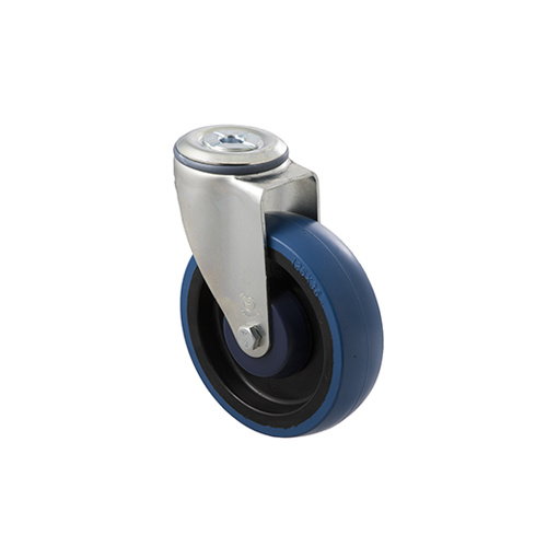 150kg Rated Industrial High Resilience Castor - Rubber Wheel- 125mm - Bolt Hole Swivel - Ball Bearing