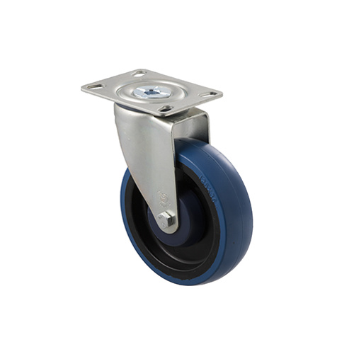 150kg Rated Industrial High Resilience Castor - Rubber Wheel- 125mm - Plate Swivel - Ball Bearing - ISO