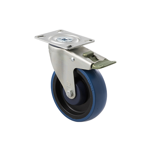 150kg Rated Industrial High Resilience Castor - Rubber Wheel- 125mm - Plate Directional Lock - Ball Bearing - ISO