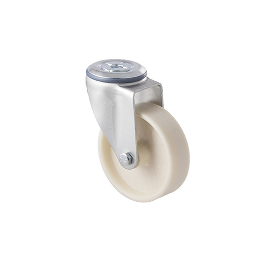 80kg Rated Low Temp Castor - Nylon Wheel - 100mm - Bolt Hole Swivel