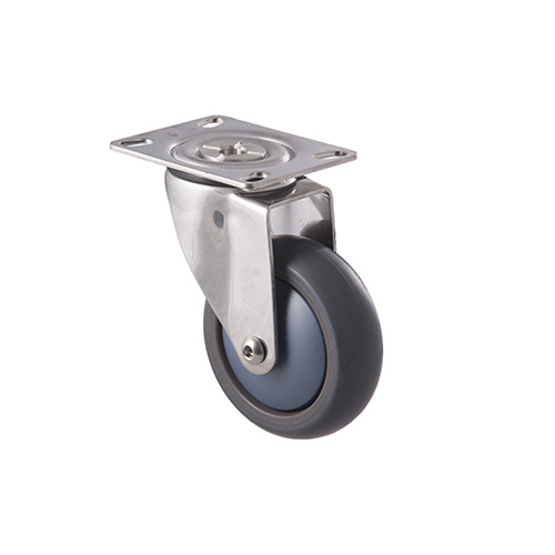 85kg Rated Stainless Steel Heavy Duty Castor - TPE Wheel - 100mm - Plate Swivel - Plain Bearing - ISO