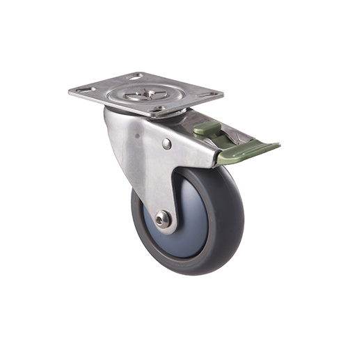 85kg Rated Stainless Steel Heavy Duty Castor - TPE Wheel - 100mm - Plate Directional Lock- Plain Bearing - ISO