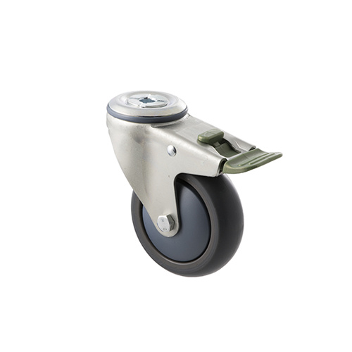 85kg Rated Industrial Castor - TPE Wheel - 100mm - Bolt Hole Directional Lock - Plain Bearing