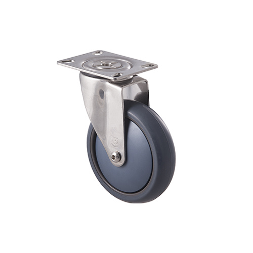 85kg Rated Stainless Steel Heavy Duty Castor - TPE Wheel - 125mm - Plate Swivel - Plain Bearing - ISO