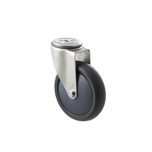 85kg Rated Industrial Castor - TPE Wheel - 125mm - Bolt Hole Swivel - Plain Bearing