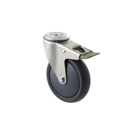 85kg Rated Industrial Castor - TPE Wheel - 125mm - Bolt Hole Directional Lock - Plain Bearing
