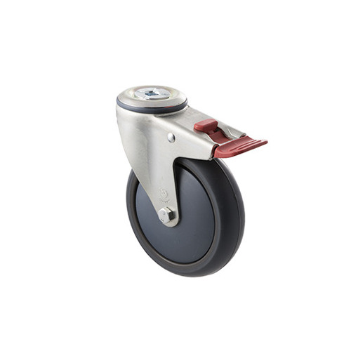 85kg Rated Industrial Castor - TPE Wheel - 125mm - Bolt Hole Brake - Plain Bearing