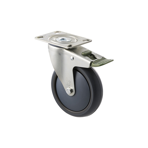 85kg Rated Industrial Castor - TPE Wheel - 125mm - Plate Directional Lock - Plain Bearing - NA