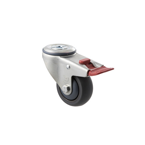 85kg Rated Industrial Castor - TPE Wheel - 75mm - Bolt Hole Brake - Plain Bearing