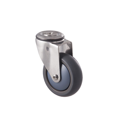 85kg Rated Stainless Steel Heavy Duty Castor - TPE Wheel - 100mm - Bolt Hole Swivel - Ball Bearing