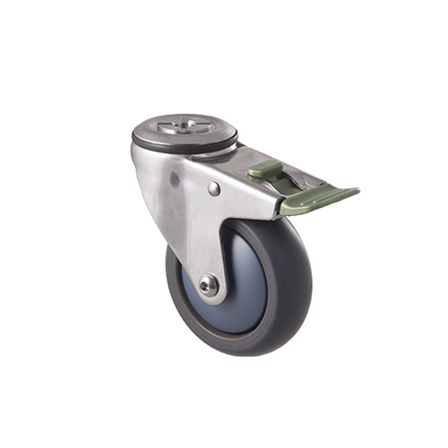 85kg Rated Stainless Steel Heavy Duty Castor - TPE Wheel - 100mm - Bolt Hole Directional Lock - Ball Bearing
