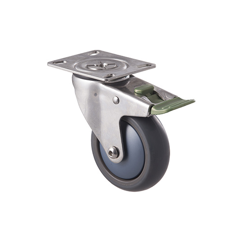 85kg Rated Stainless Steel Heavy Duty Castor - TPE Wheel - 100mm - Plate Direction Lock - Ball Bearing - ISO