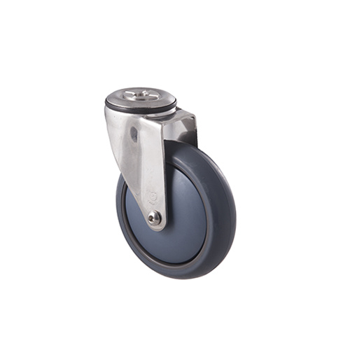 85kg Rated Stainless Steel Heavy Duty Castor - TPE Wheel - 125mm - Bolt Hole Swivel - Ball Bearing