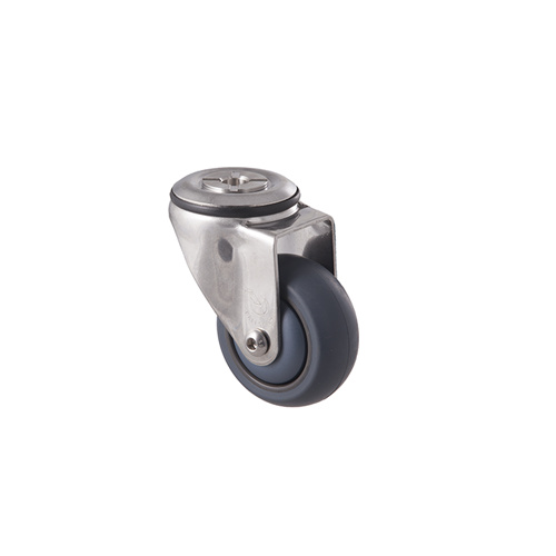 85kg Rated Stainless Steel Heavy Duty Castor - TPE Wheel - 75mm - Bolt Hole Swivel - Ball Bearing