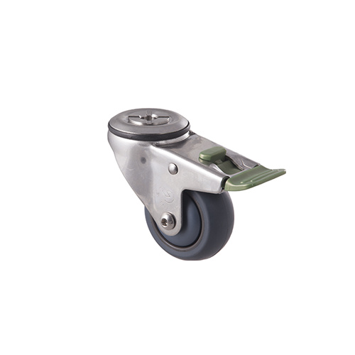 85kg Rated Stainless Steel Heavy Duty Castor - TPE Wheel - 75mm - Bolt Hole Directional Lock - Ball Bearing