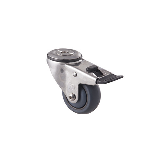 85kg Rated Stainless Steel Heavy Duty Castor - TPE Wheel - 75mm - Bolt Hole Brake - Ball Bearing