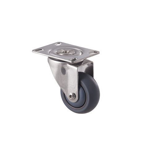 85kg Rated Stainless Steel Heavy Duty Castor - TPE Wheel - 75mm - Plate Swivel - Ball Bearing - ISO