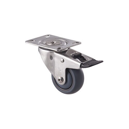 85kg Rated Stainless Steel Heavy Duty Castor - TPE Wheel - 75mm - Plate Brake - Ball Bearing - ISO