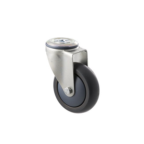 85kg Rated Industrial Castor - TPE Wheel - 100mm - Bolt Hole Swivel - Ball Bearing