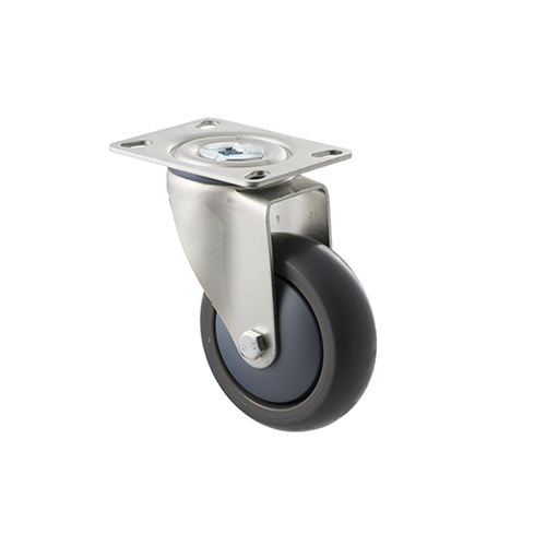 85kg Rated Industrial Castor - TPE Wheel - 100mm - Plate Swivel - Ball Bearing - ISO