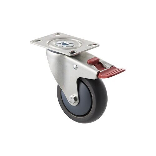85kg Rated Industrial Castor - TPE Wheel - 100mm - Plate Brake - Ball Bearing - NA