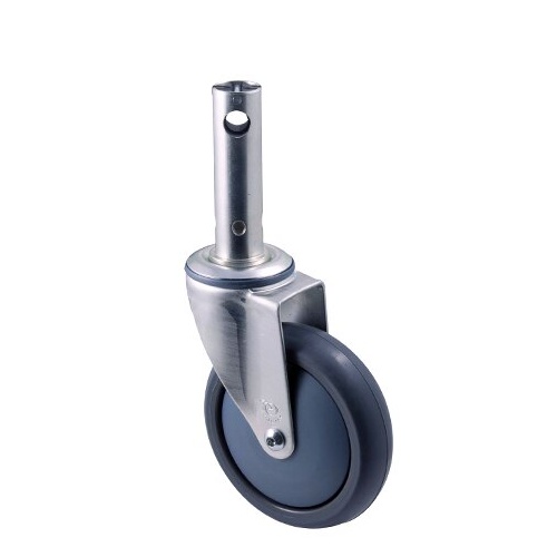 100kg Rated Industrial Central Locking Castor - TPE Wheel - 125mm - Swivel - Ball Bearing
