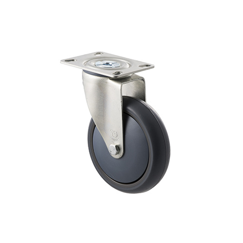 85kg Rated Industrial Castor - TPE Wheel - 125mm - Plate Swivel - Ball Bearing - ISO