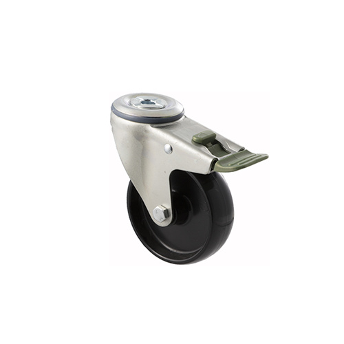 150kg Rated Industrial Castor - Nylon Wheel - 100mm - Bolt Hole Directional Lock - Plain Bearing