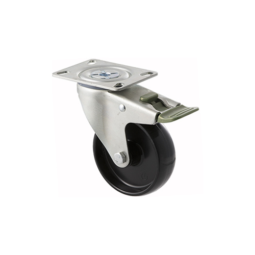 150kg Rated Industrial Castor - Nylon Wheel - 100mm - Plate Directional Lock - Plain Bearing - ISO