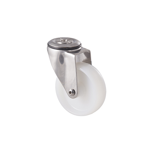 150kg Rated Stainless Steel Heavy Duty Castor - Nylon Wheel - 100mm - Bolt Hole Swivel - Plain Bearing