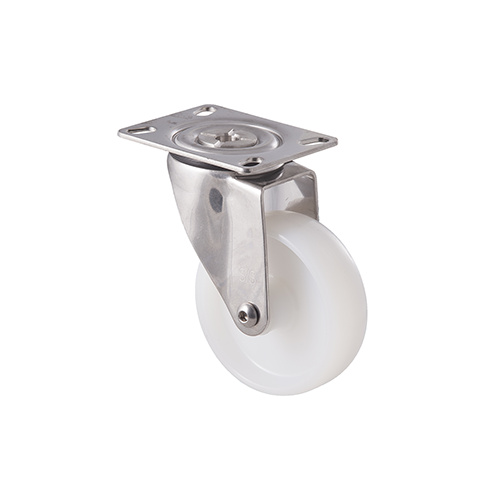 150kg Rated Stainless Steel Heavy Duty Castor - Nylon Wheel - 100mm - Plate Swivel - Plain Bearing - ISO