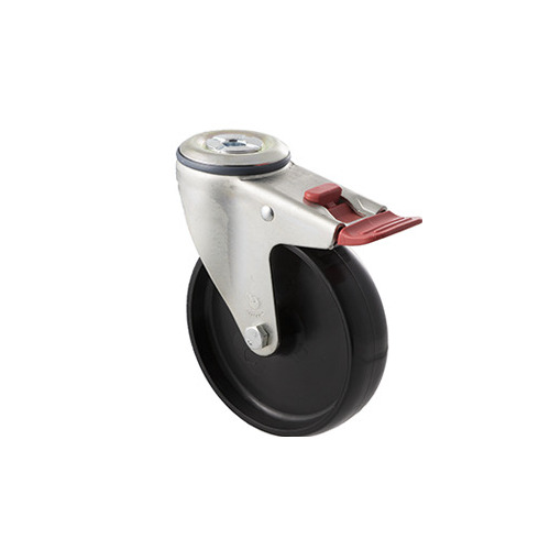 150kg Rated Industrial Castor - Nylon Wheel - 125mm - Bolt Hole Brake - Plain Bearing