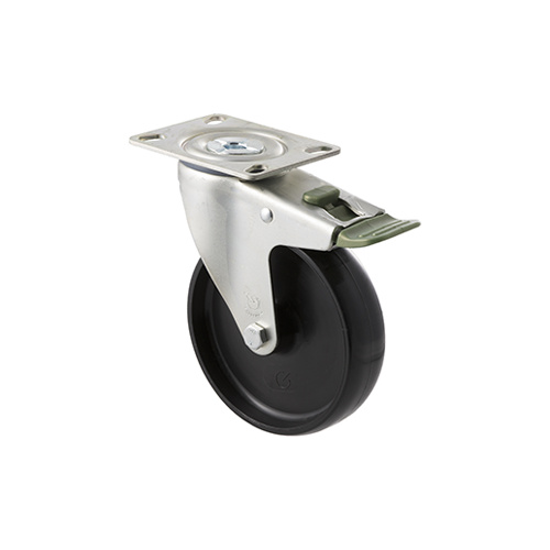 150kg Rated Industrial Castor - Nylon Wheel - 125mm - Plate Directional Lock - Plain Bearing - ISO