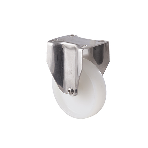 150kg Rated Stainless Steel Heavy Duty Castor - Nylon Wheel - 125mm - Plate Fixed - Plain Bearing - ISO