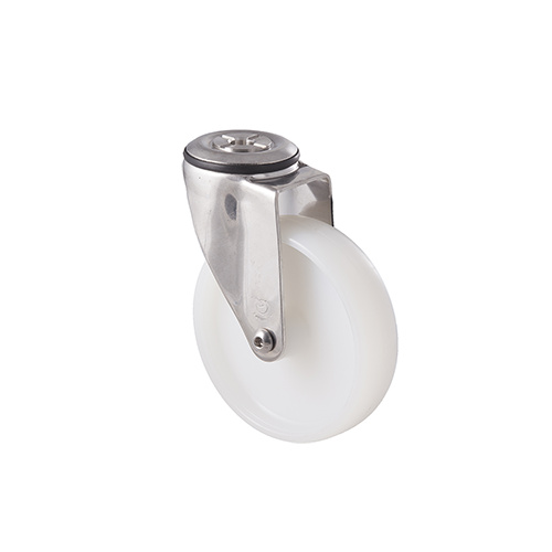 150kg Rated Stainless Steel Heavy Duty Castor - Nylon Wheel - 125mm - Bolt Hole Swivel - Plain Bearing