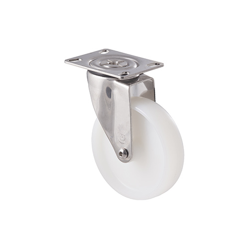 150kg Rated Stainless Steel Heavy Duty Castor - Nylon Wheel - 125mm - Plate Swivel - Plain Bearing - ISO