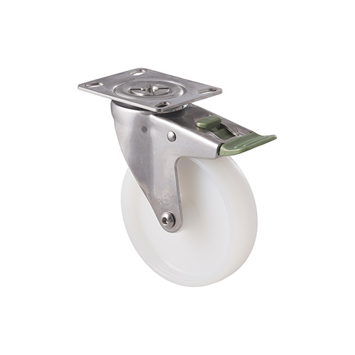 150kg Rated Stainless Steel Heavy Duty Castor - Nylon Wheel - 125mm - Plate Directional Lock - Plain Bearing - ISO