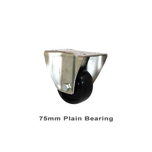 150kg Rated Industrial Castor - Nylon Wheel - 75mm - Plate Fixed - Plain Bearing - ISO