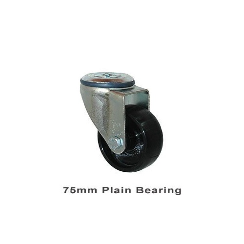 150kg Rated Industrial Castor - Nylon Wheel - 75mm - Bolt Hole Swivel - Plain Bearing