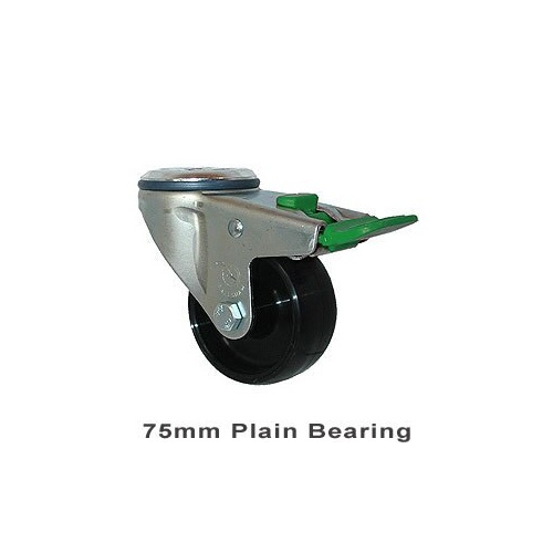 150kg Rated Industrial Castor - Nylon Wheel - 75mm - Bolt Hole Directional Lock - Plain Bearing