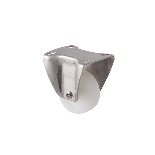 150kg Rated Stainless Steel Heavy Duty Castor - Nylon Wheel - 75mm - Plate Fixed - Plain Bearing - ISO