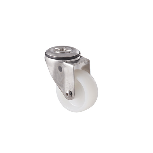 150kg Rated Stainless Steel Heavy Duty Castor - Nylon Wheel - 75mm - Bolt Hole Swivel - Plain Bearing