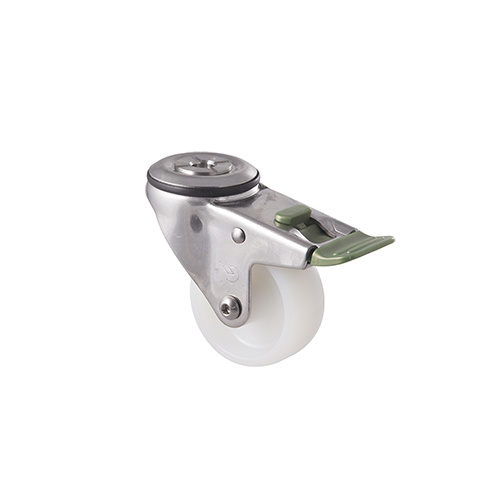 150kg Rated Stainless Steel Heavy Duty Castor - Nylon Wheel - 75mm - Bolt Hole Directional Lock - Plain Bearing