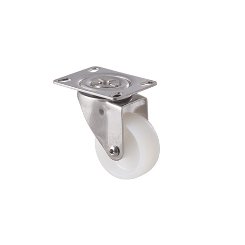 150kg Rated Stainless Steel Heavy Duty Castor - Nylon Wheel - 75mm - Plate Swivel - Plain Bearing - ISO