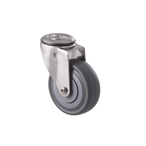 140kg Rated Stainless Steel Heavy Duty Castor - Grey Rubber Wheel - 100mm - Bolt Hole Swivel- Plain Bearing