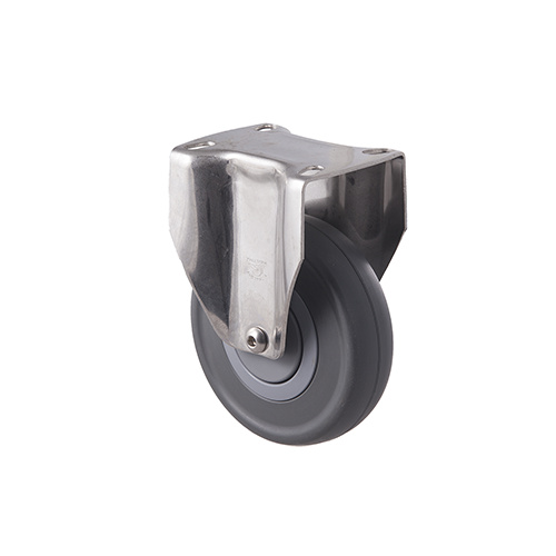 150kg Rated Stainless Steel Heavy Duty Castor - Grey Rubber Wheel - 125mm - Plate Fixed - Plain Bearing - ISO