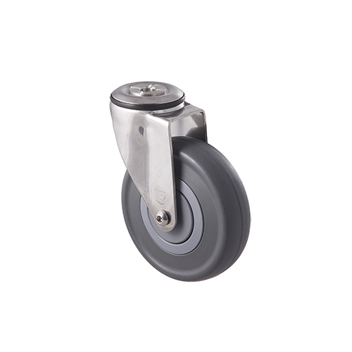 150kg Rated Stainless Steel Heavy Duty Castor - Grey Rubber Wheel - 125mm - Bolt Hole Swivel- Plain Bearing